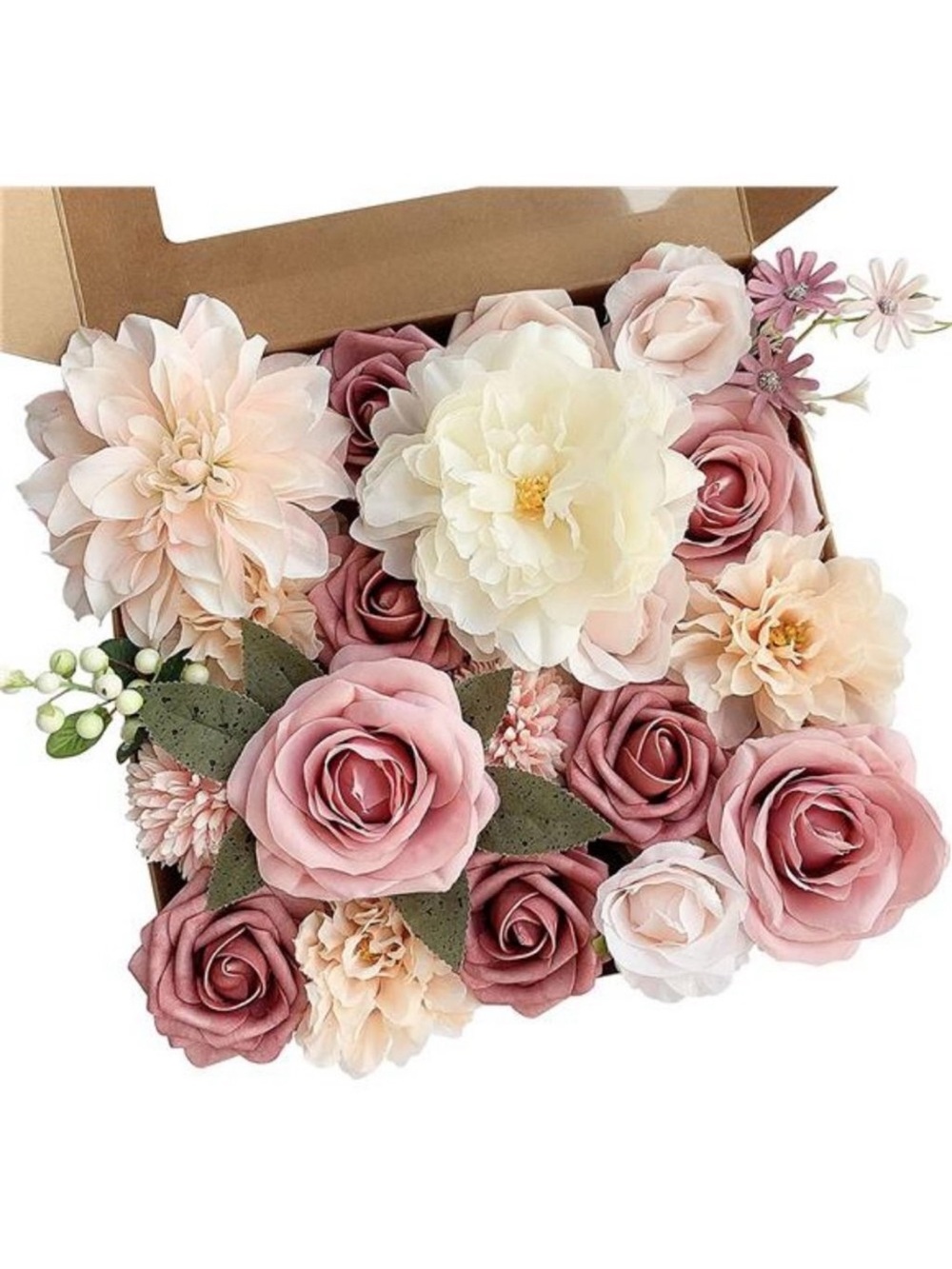 Roses Artificial Flowers Pink Bouquets Box Set Dusty Blush 19pcs